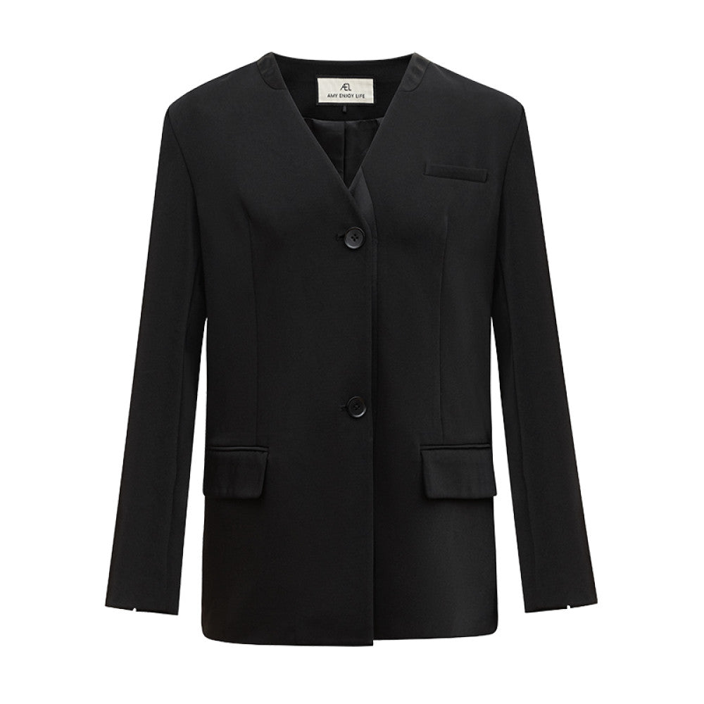 AEL original black suit jacket female 2025 new temperament lady advanced acetate satin professional small suit image 9