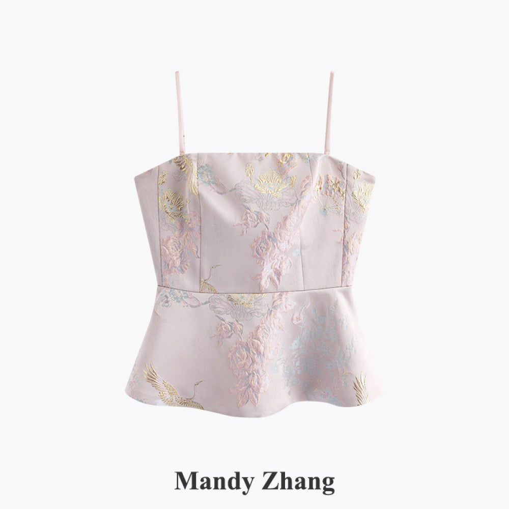 Mandyzhang new Chinese style gold embroidered powder coat ladies autumn high end acetate disc button top image 51