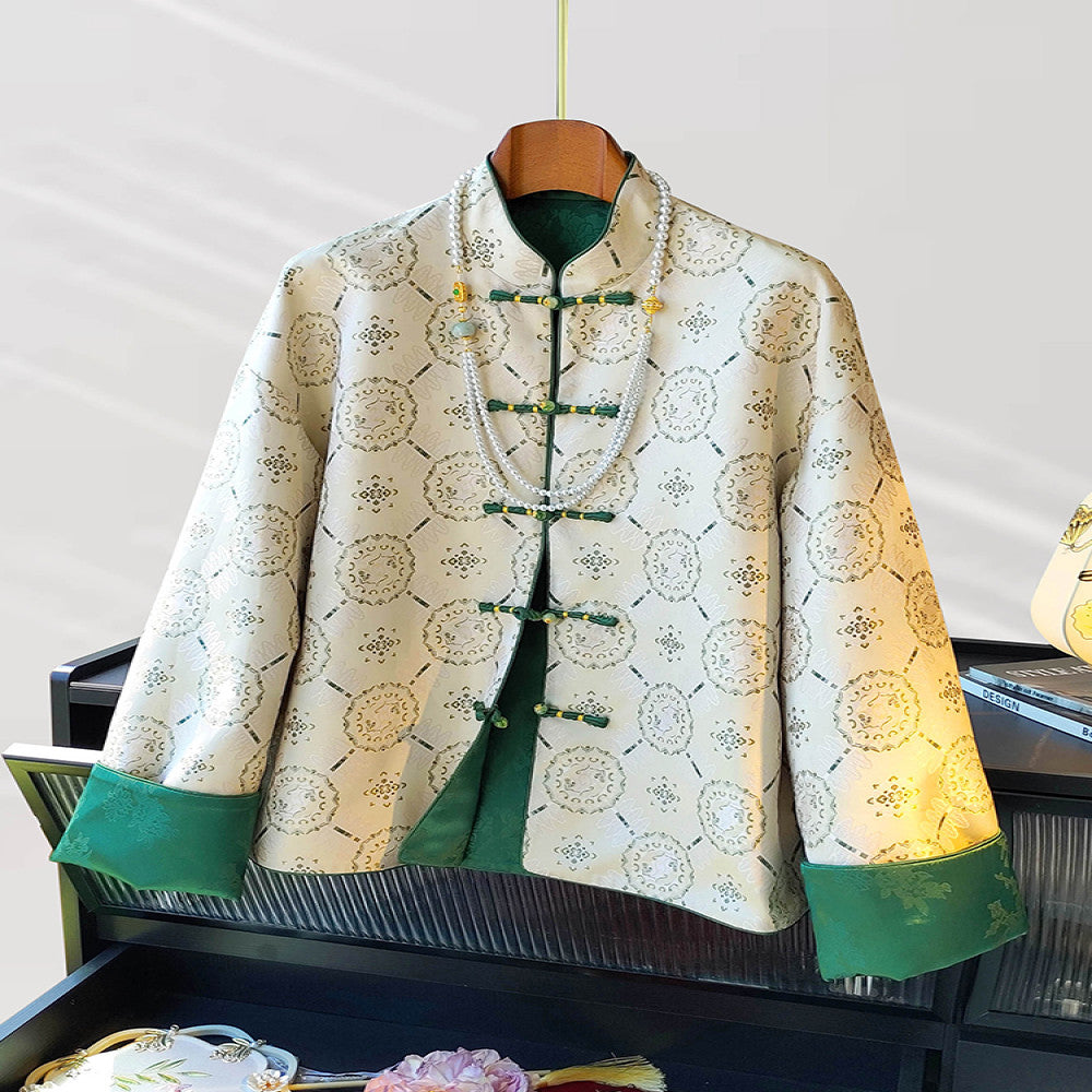 New Chinese style standing collar jacket for women in spring 2025 retro jacquard casual temperament versatile button top image 2