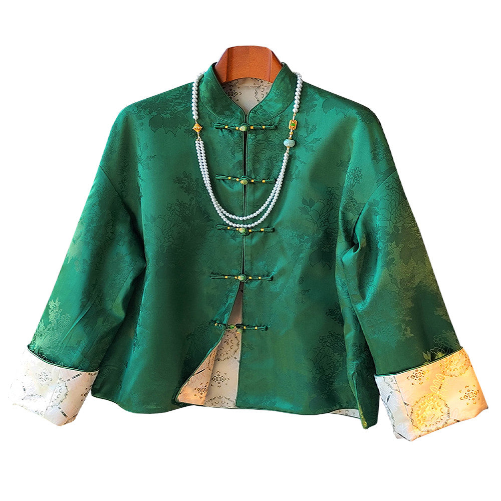 New Chinese style standing collar jacket for women in spring 2025 retro jacquard casual temperament versatile button top image 5