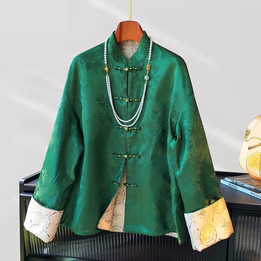 New Chinese style standing collar jacket for women in spring 2025 retro jacquard casual temperament versatile button top image 7