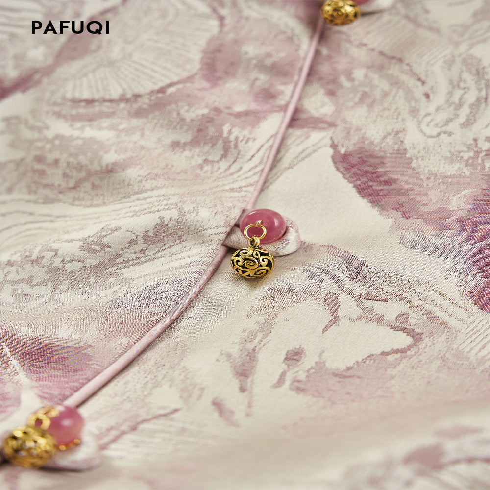 Improved new Chinese style jacket pink age reducing jacquard loose silhouette top Chinese style women s clothing 2025 new style early autumn image 3