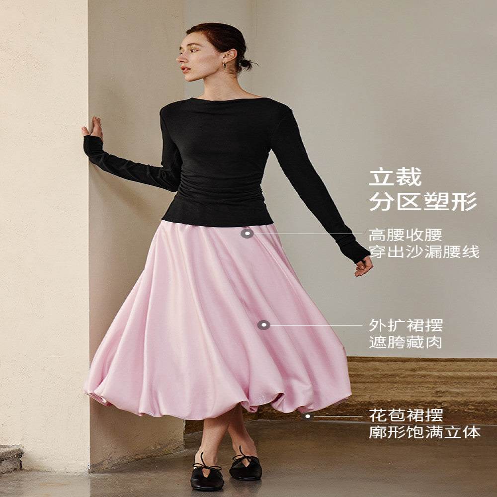 Classic Wardrobe AEL Original Flowing Satin High Waist Skirt for Women 2025 Autumn Water Mother Skirt Pink Flower Bud Skirt image 142