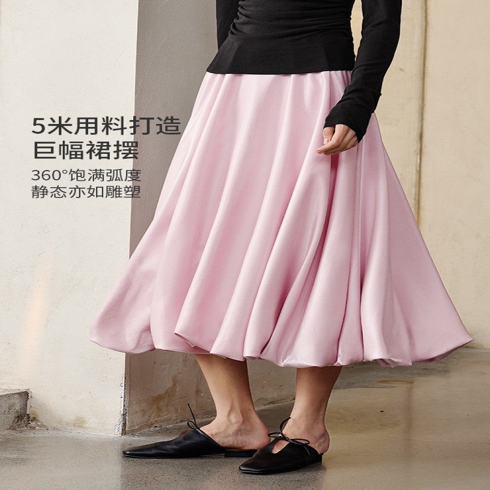 Classic Wardrobe AEL Original Flowing Satin High Waist Skirt for Women 2025 Autumn Water Mother Skirt Pink Flower Bud Skirt image 143