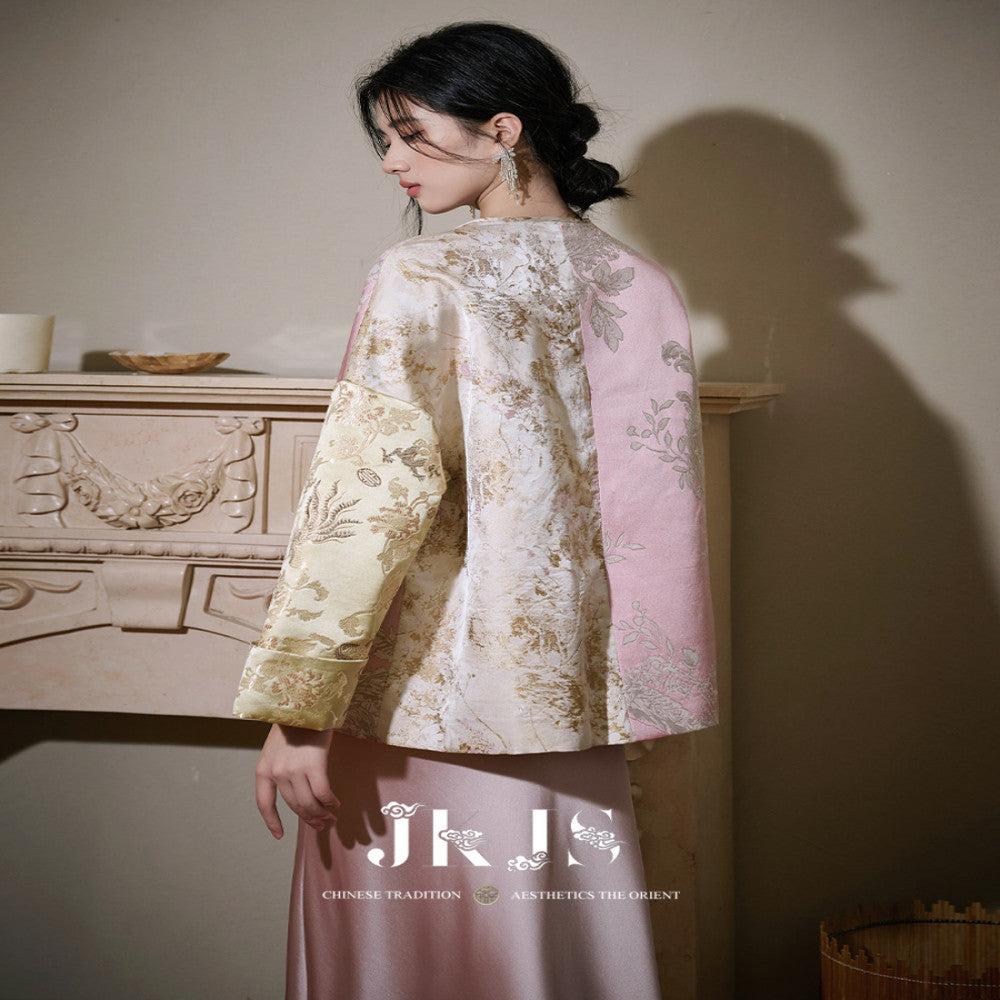 JKJS Jintangchun Colorblock jacquard double breasted quilted jacket autumn and winter Chinese style women s thick new Chinese style cotton coat image 5