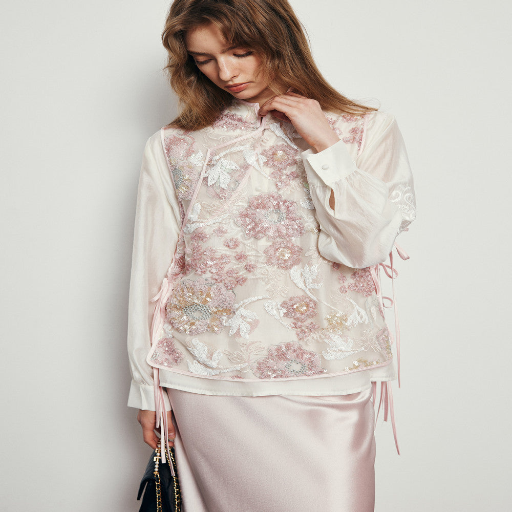 Spot Mi Jie same style heavy flower pattern floating line full embroidery new Chinese style national style mesh embroidery see through vest vest image 1