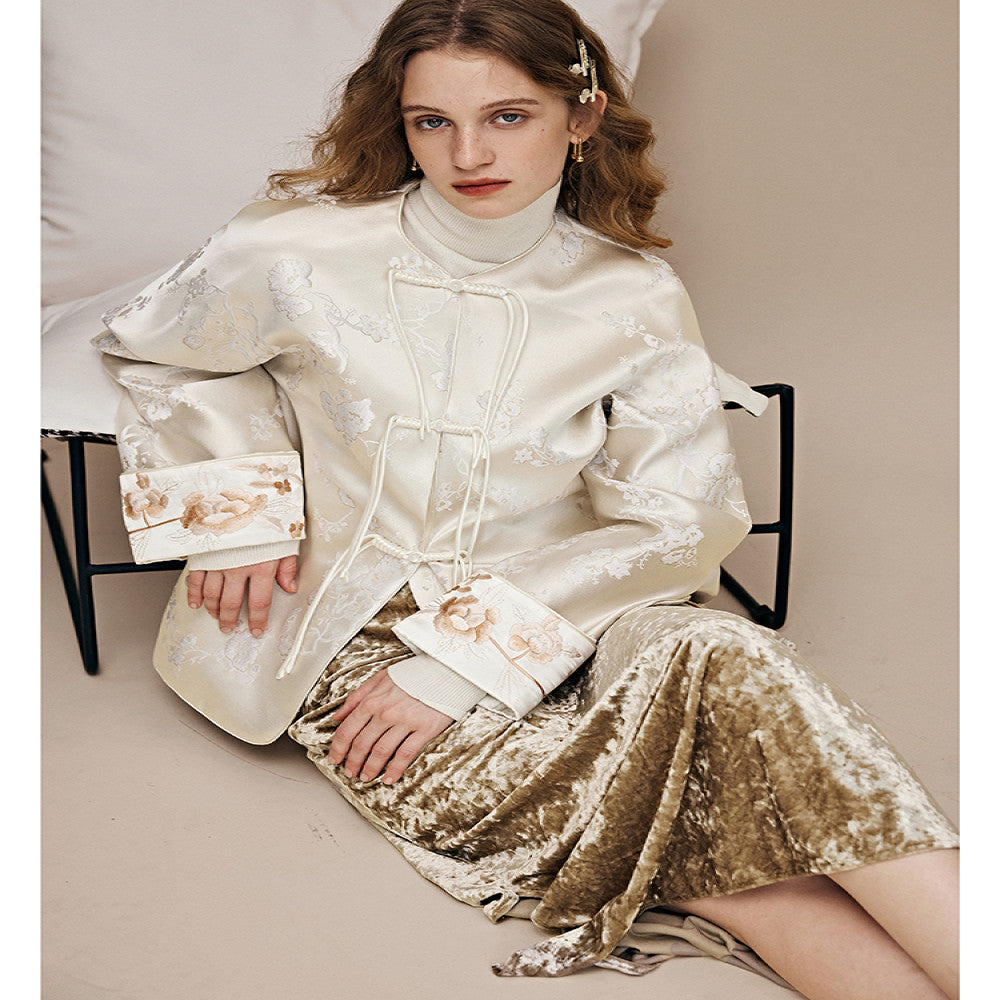 Spot New Chinese style National Style Su Pan Buckle Gilded Jacquard Heavy Industry Embroidery Simulation Silk Song Brocade Coat for Women image 0