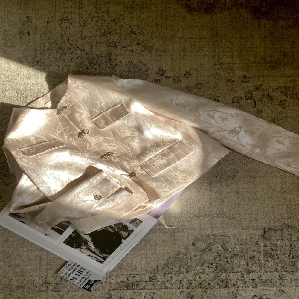 Gin Garden Original Design Imported Jacquard Satin New Chinese Slimming Long Sleeve Short Coat New Engagement Dress image 3