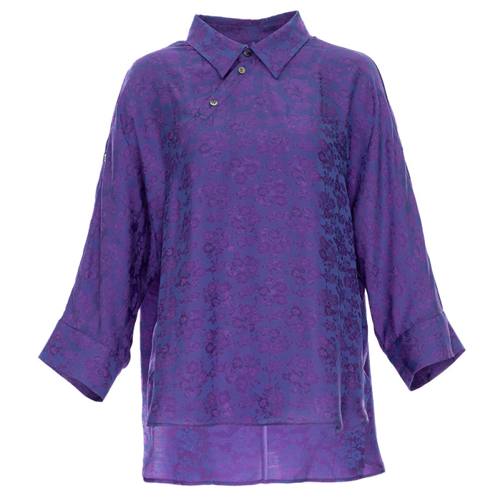 Huamu deep retro lapel shirt women s new Chinese style top light national style bottoming shirt jacquard new bat sleeve shirt image 9