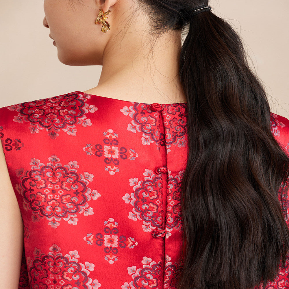 Ruyi Lianyun Jinhui Weaving Silk Sleeveless Baoxiang Flower Dress for Women s New Chinese Style Panbuckle Skirt image 5