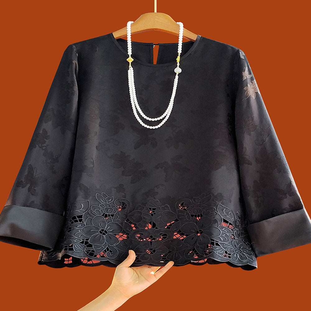 New Chinese style shirt women s long sleeve 2025 early spring new design niche black hollow embroidery national style top image 1