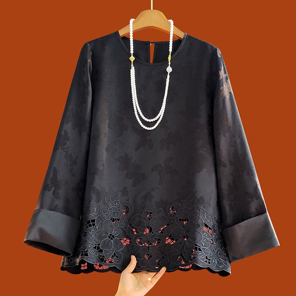 New Chinese style shirt women s long sleeve 2025 early spring new design niche black hollow embroidery national style top image 7