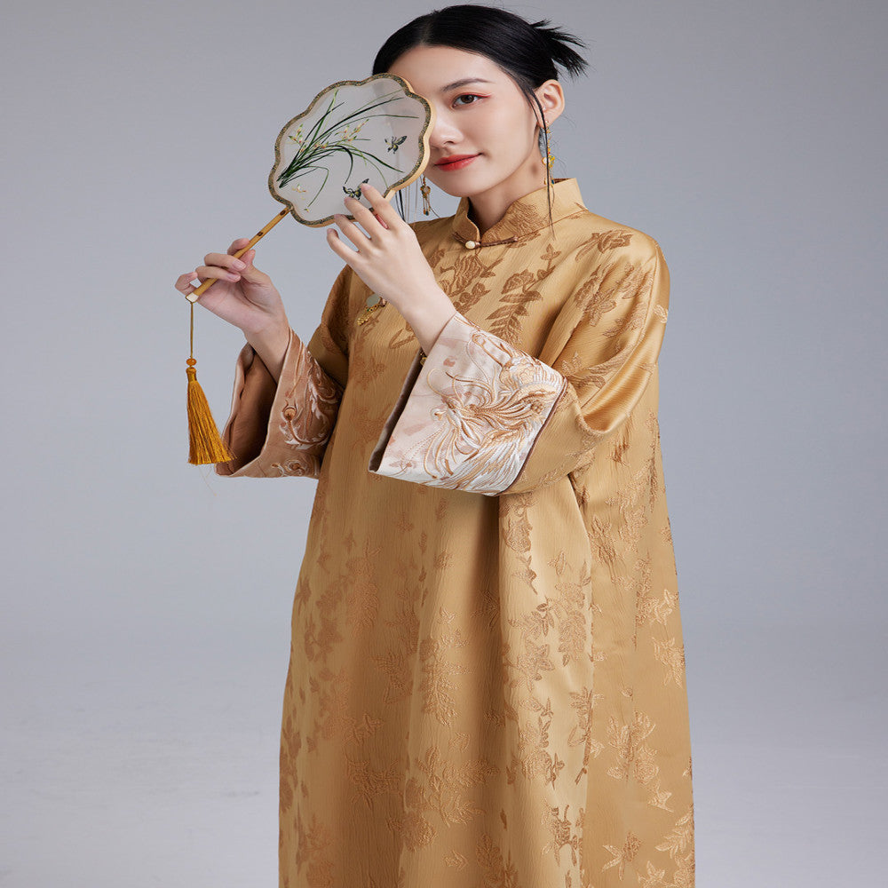 Moyu 2024 Autumn New Chinese Style Retro Art Tea Clothes Improved Slant Skirt Cheongsam Chinese Embroidery Dress image 3