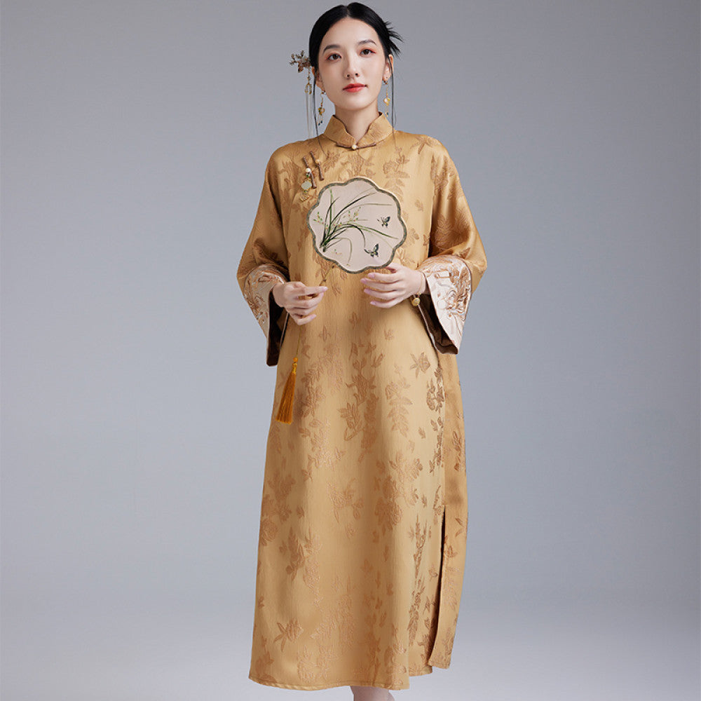 Moyu 2024 Autumn New Chinese Style Retro Art Tea Clothes Improved Slant Skirt Cheongsam Chinese Embroidery Dress image 9