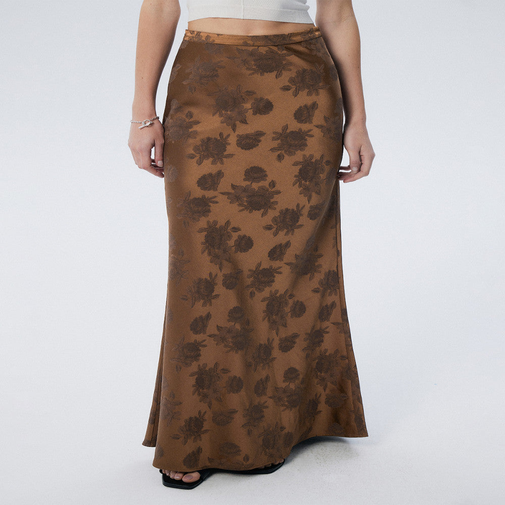 Thorny Light THORNSAURA Medium to Long New Chinese High Waist Satin Gloss Rose Jacquard Tail Skirt image 1