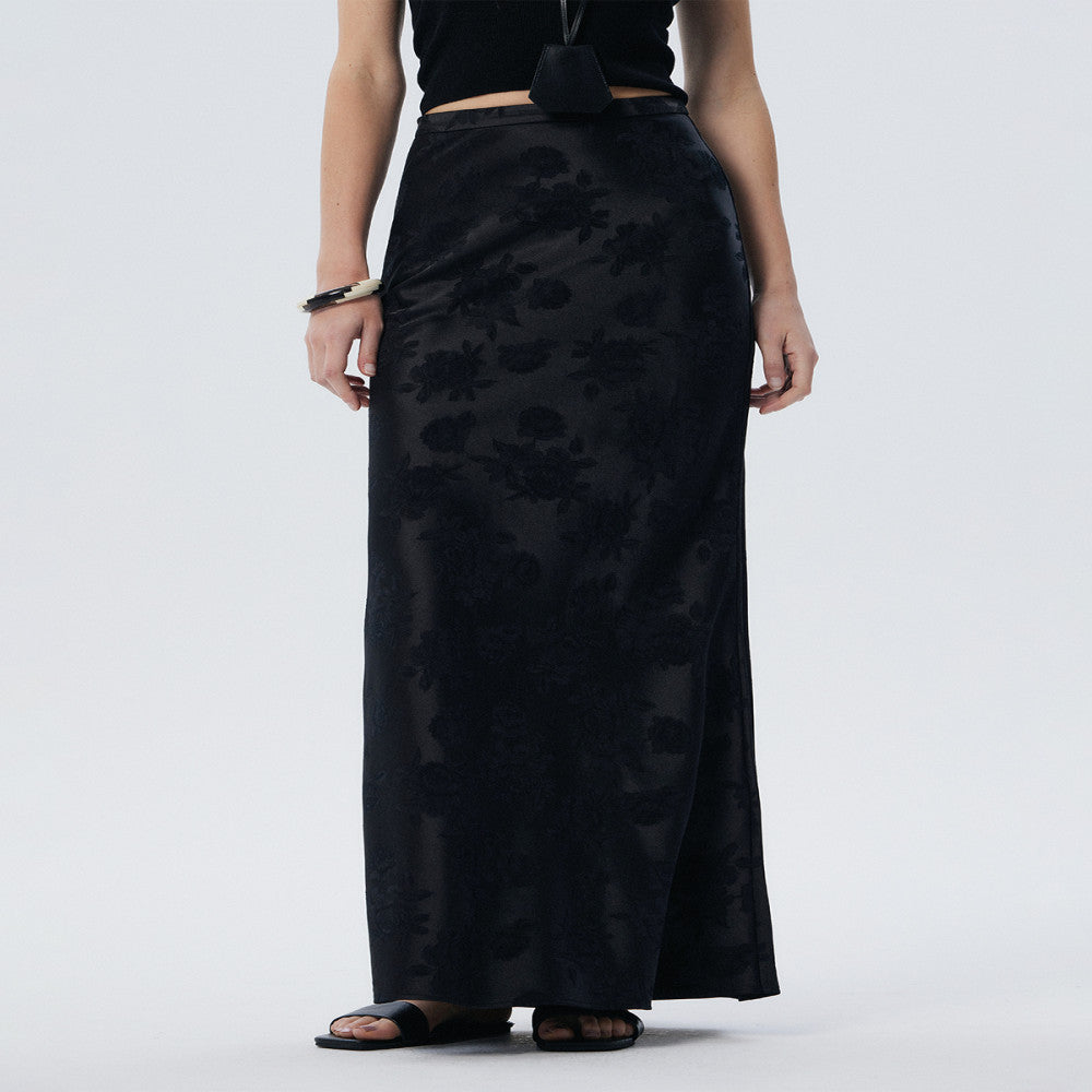 Thorny Light THORNSAURA Medium to Long New Chinese High Waist Satin Gloss Rose Jacquard Tail Skirt image 2