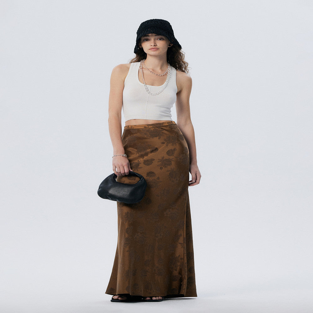 Thorny Light THORNSAURA Medium to Long New Chinese High Waist Satin Gloss Rose Jacquard Tail Skirt image 3