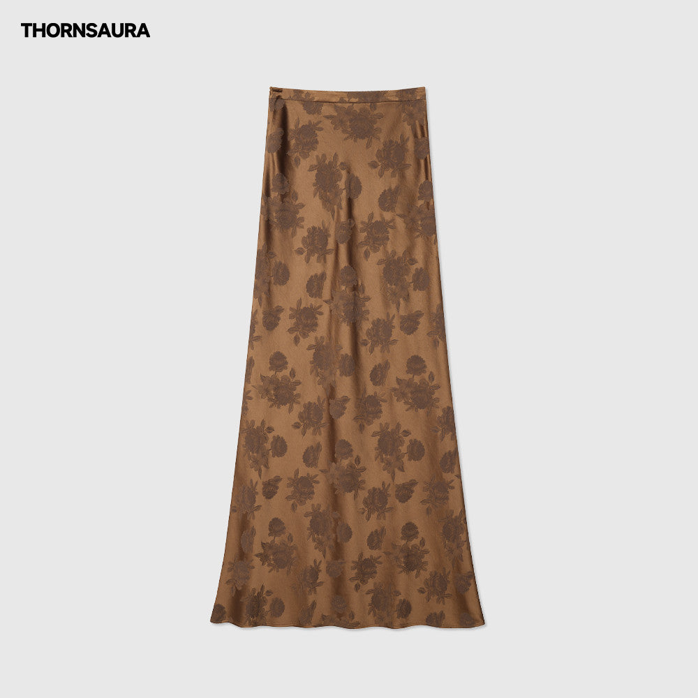 Thorny Light THORNSAURA Medium to Long New Chinese High Waist Satin Gloss Rose Jacquard Tail Skirt image 7