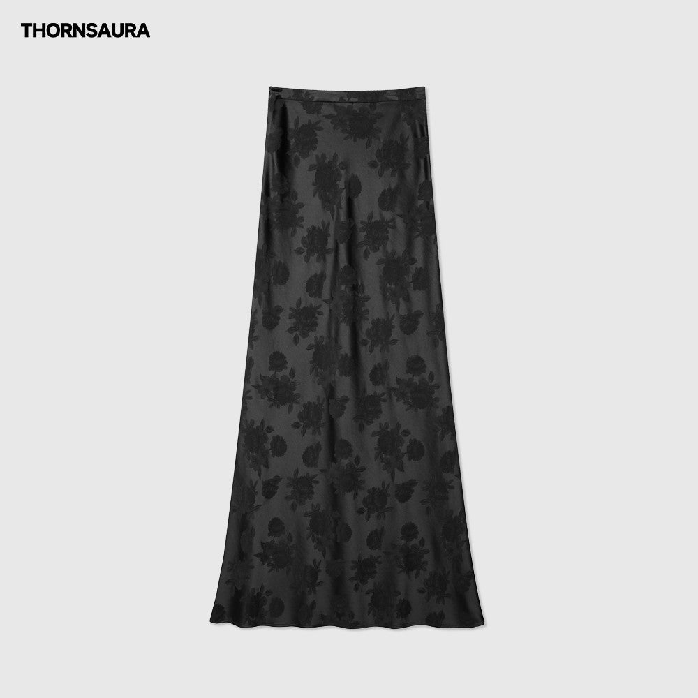 Thorny Light THORNSAURA Medium to Long New Chinese High Waist Satin Gloss Rose Jacquard Tail Skirt image 14