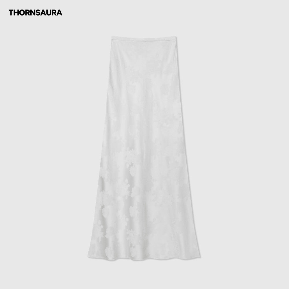 Thorny Light THORNSAURA Medium to Long New Chinese High Waist Satin Gloss Rose Jacquard Tail Skirt image 22