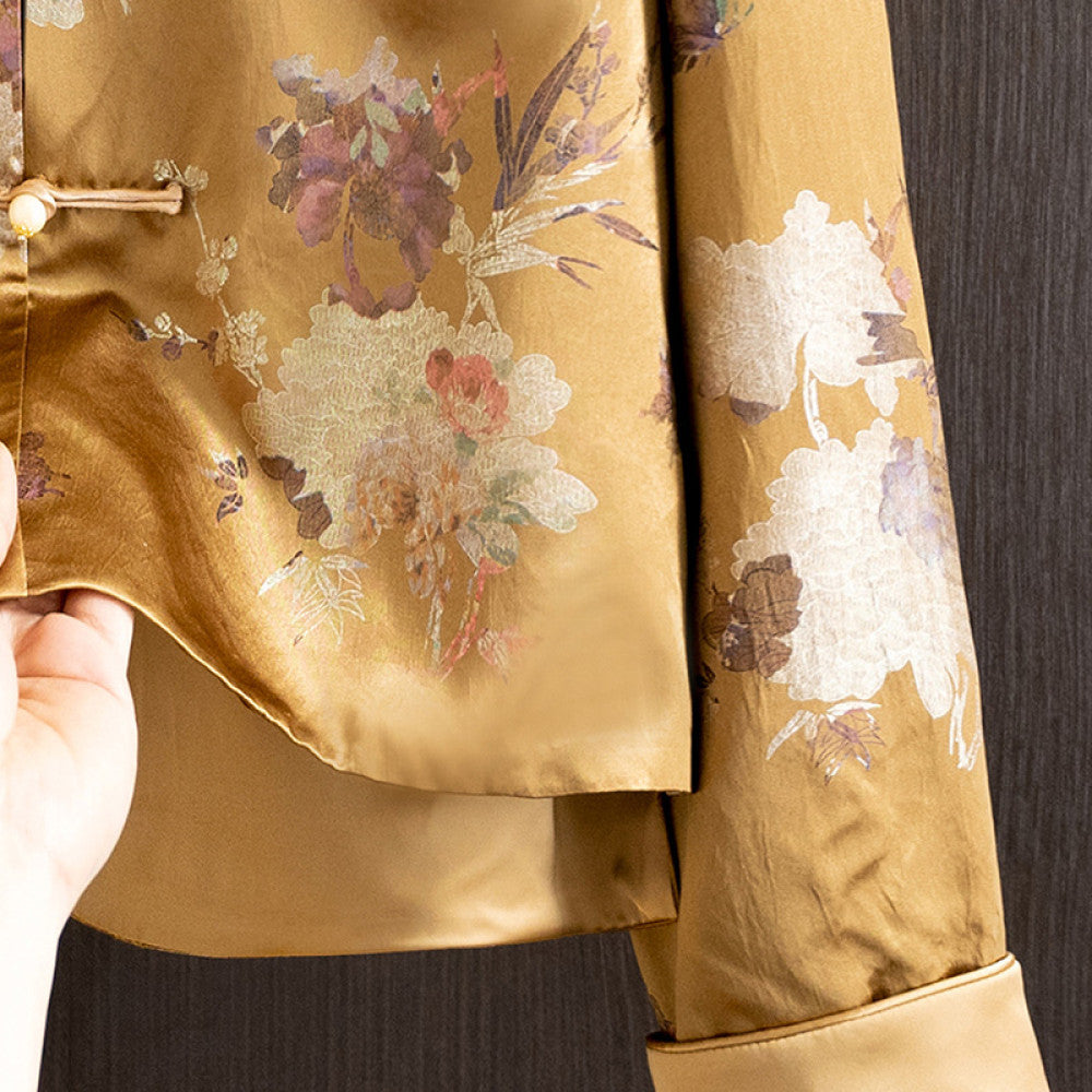 Advanced silk acetate jacquard jacket for women in spring 2025 retro loose new Chinese style top for women image 4