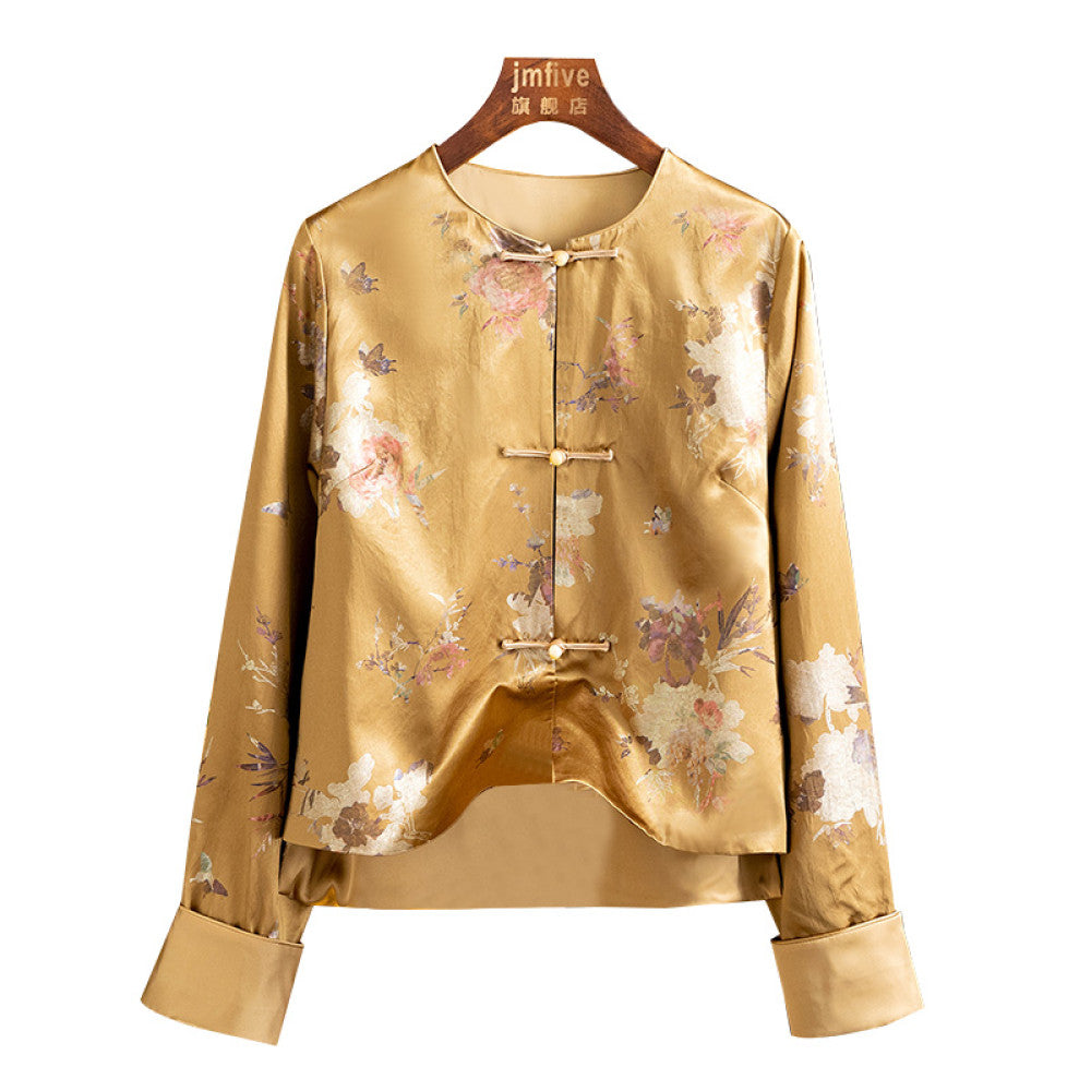 Advanced silk acetate jacquard jacket for women in spring 2025 retro loose new Chinese style top for women image 6