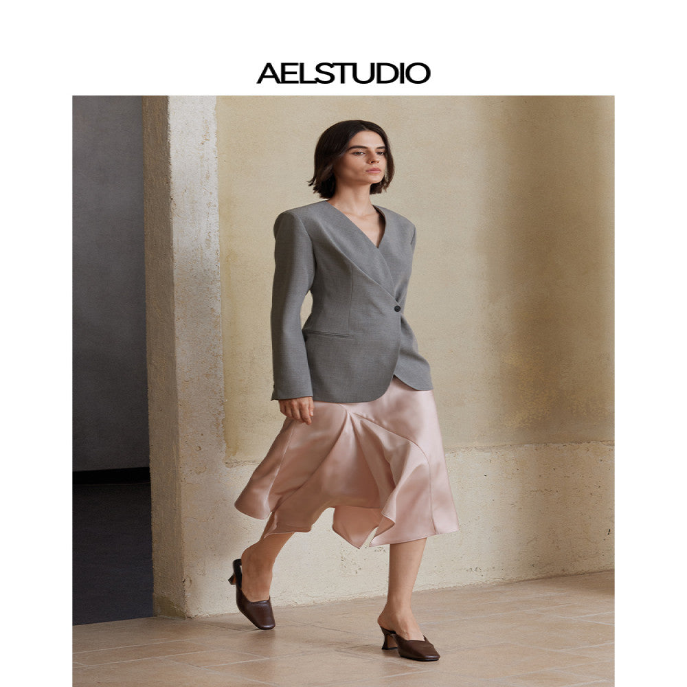 AEL original slim fit design skirt female 2025 new irregular splicing niche autumn and winter skirt image 4