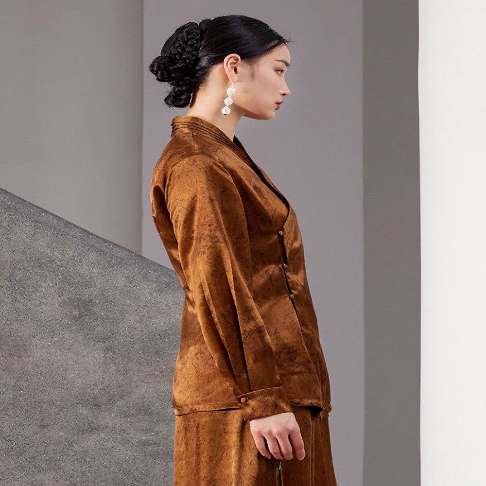 Original innovative Chinese Hanfu collar with acetic acid slimming and versatile long sleeved waist cinched shirt top J42C252 image 2