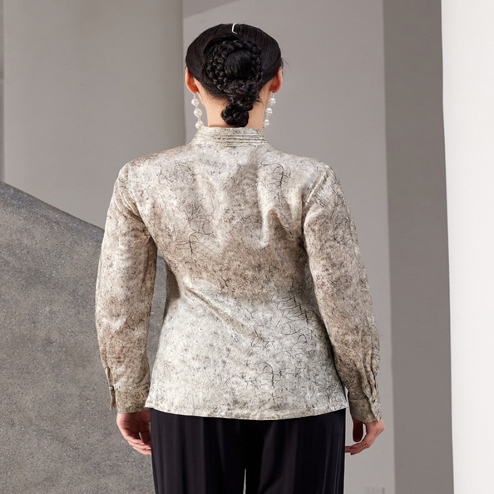 Original innovative Chinese Hanfu collar with acetic acid slimming and versatile long sleeved waist cinched shirt top J42C252 image 5