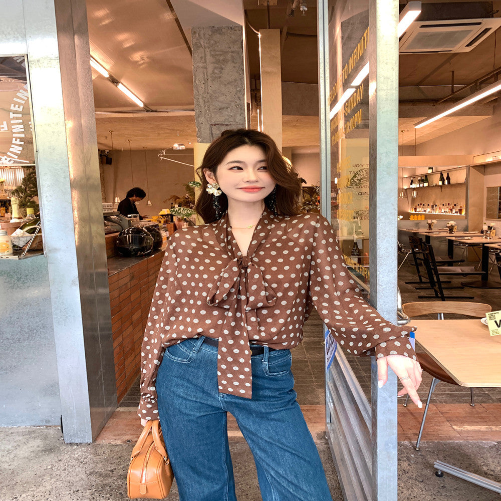 Syeee Town temperament ribbon long sleeved shirt for women s autumn and winter new style versatile and hanging slimming top image 21