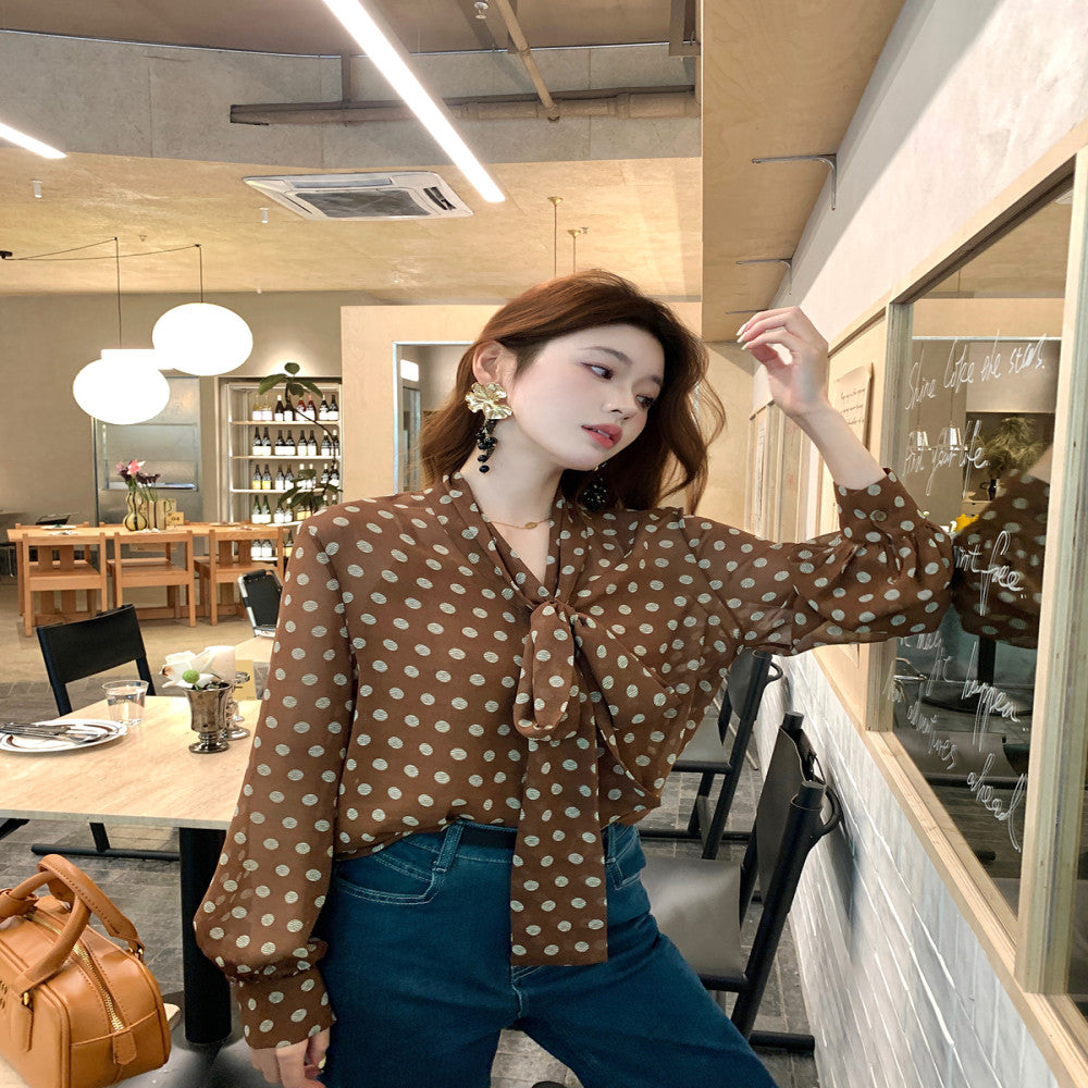 Syeee Town temperament ribbon long sleeved shirt for women s autumn and winter new style versatile and hanging slimming top image 22