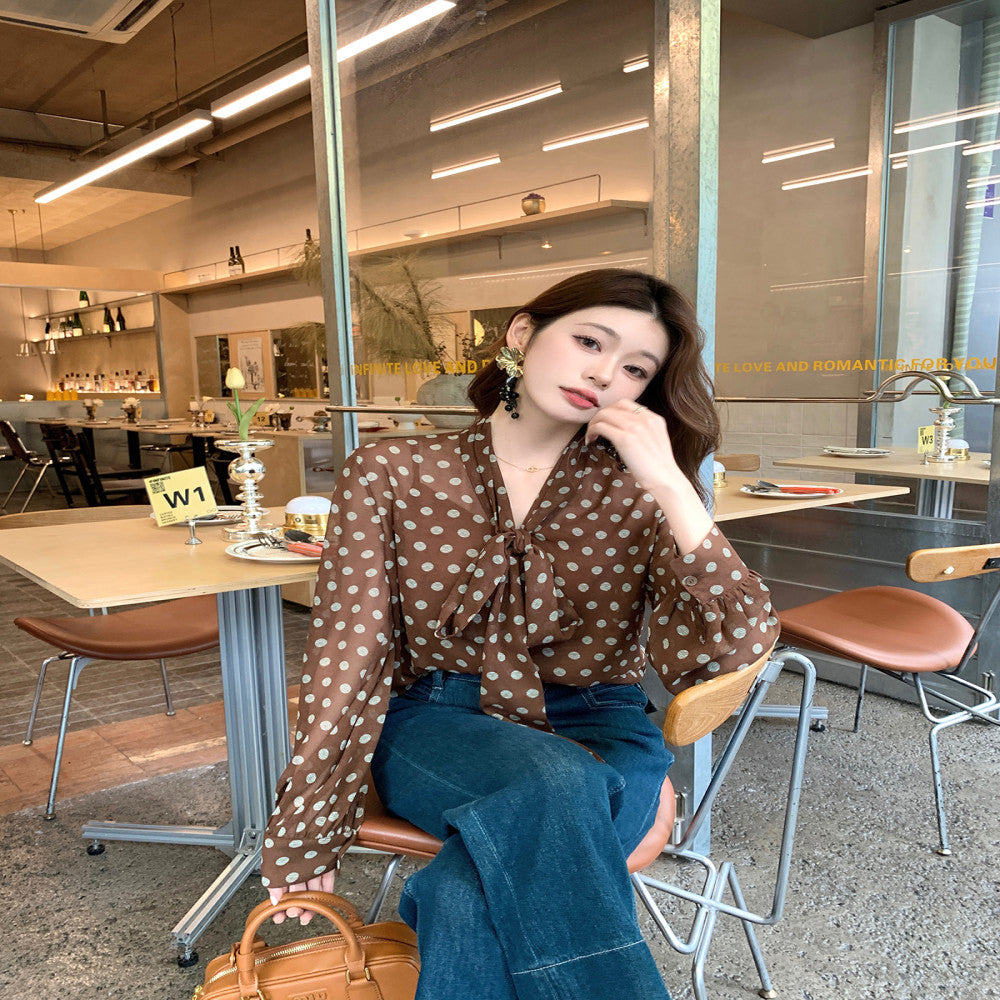 Syeee Town temperament ribbon long sleeved shirt for women s autumn and winter new style versatile and hanging slimming top image 23