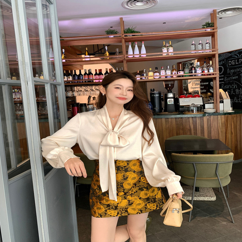 Syeee Town temperament ribbon long sleeved shirt for women s autumn and winter new style versatile and hanging slimming top image 24