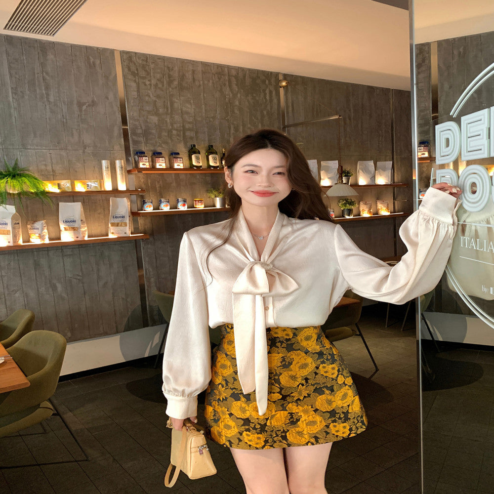 Syeee Town temperament ribbon long sleeved shirt for women s autumn and winter new style versatile and hanging slimming top image 1