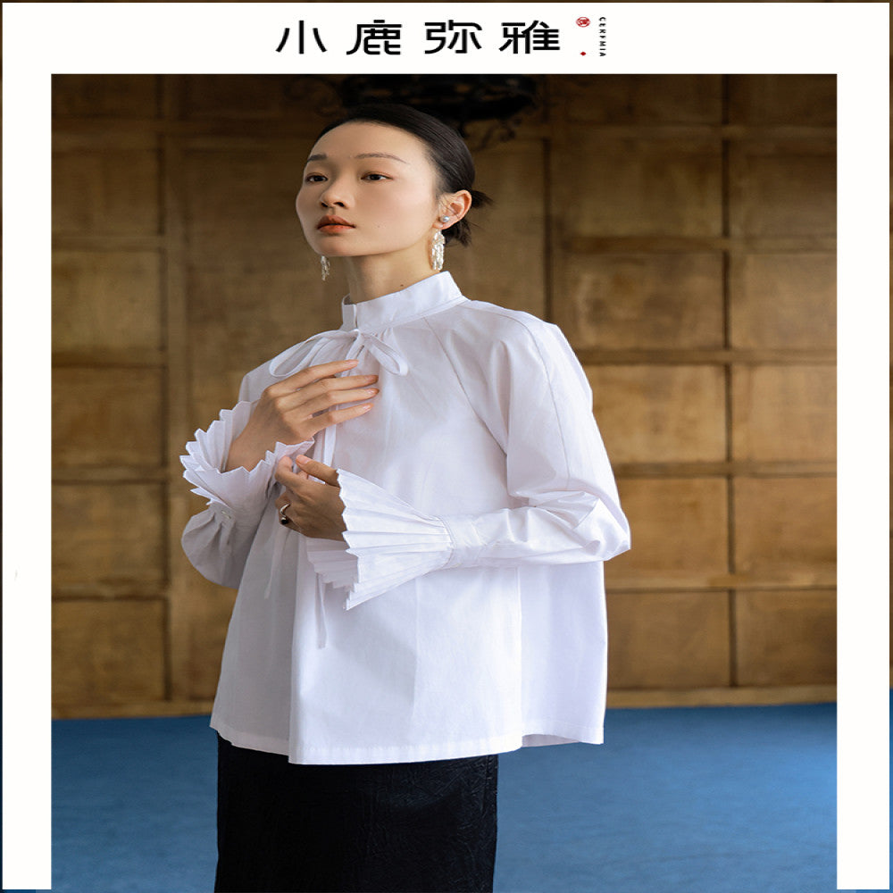 Xiaolu Miya s Xiao Chongshan original new Chinese accordion sleeve white shirt image 1