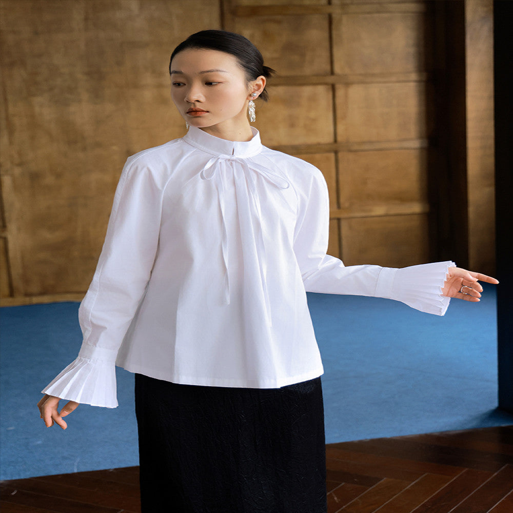 Xiaolu Miya s Xiao Chongshan original new Chinese accordion sleeve white shirt image 2