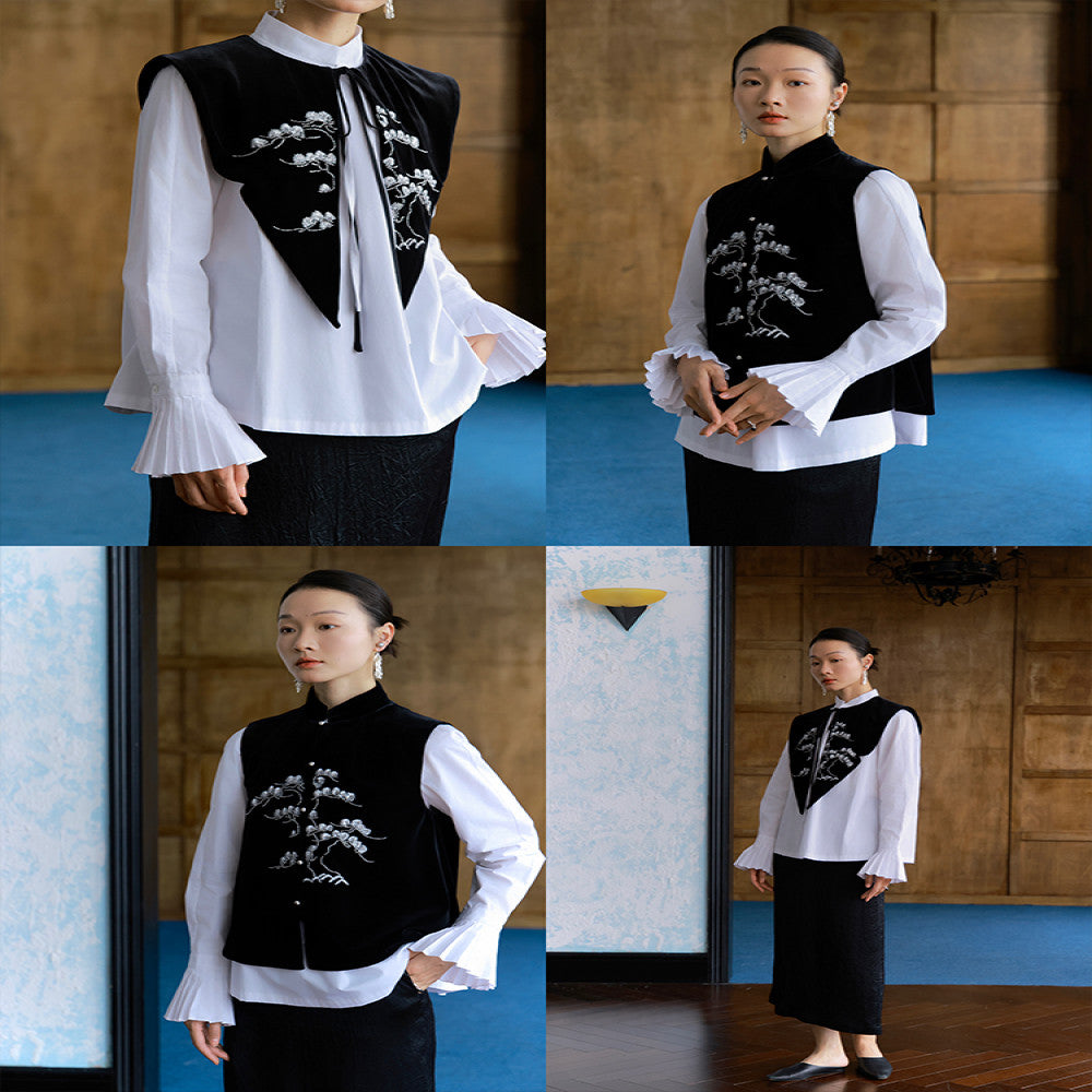 Xiaolu Miya s Xiao Chongshan original new Chinese accordion sleeve white shirt image 4