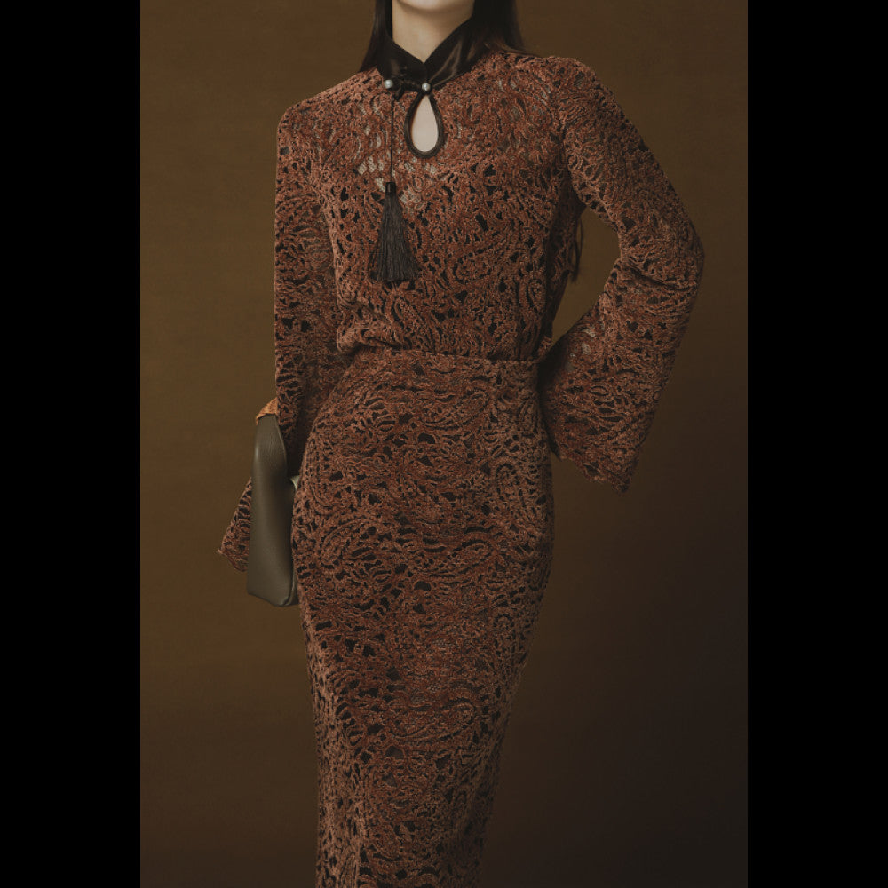 PIAOIN Belize Lace Top Women s New Chinese Cheongsam Collar Tassel Shirt Wide Sleeve Jacket 2024 image 3