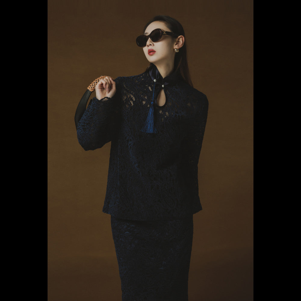 PIAOIN Belize Lace Top Women s New Chinese Cheongsam Collar Tassel Shirt Wide Sleeve Jacket 2024 image 4