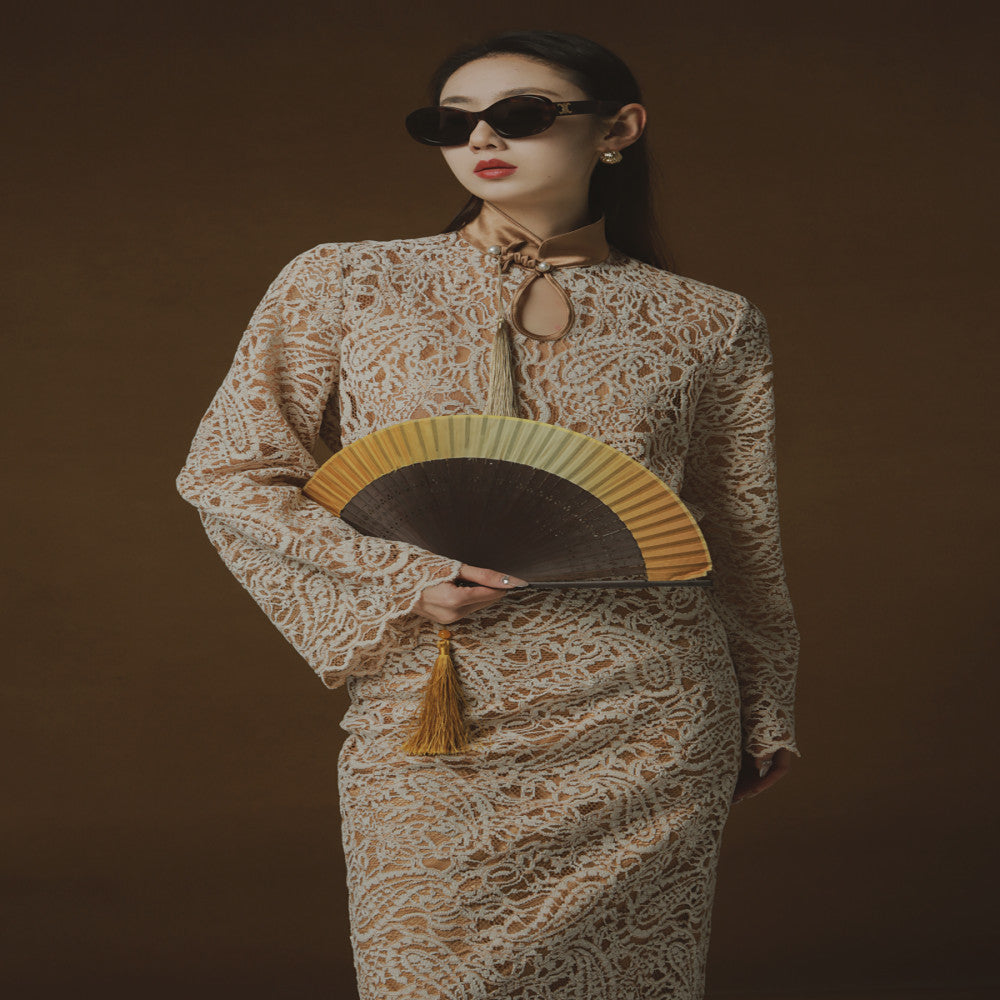 PIAOIN Belize Lace Top Women s New Chinese Cheongsam Collar Tassel Shirt Wide Sleeve Jacket 2024 image 8