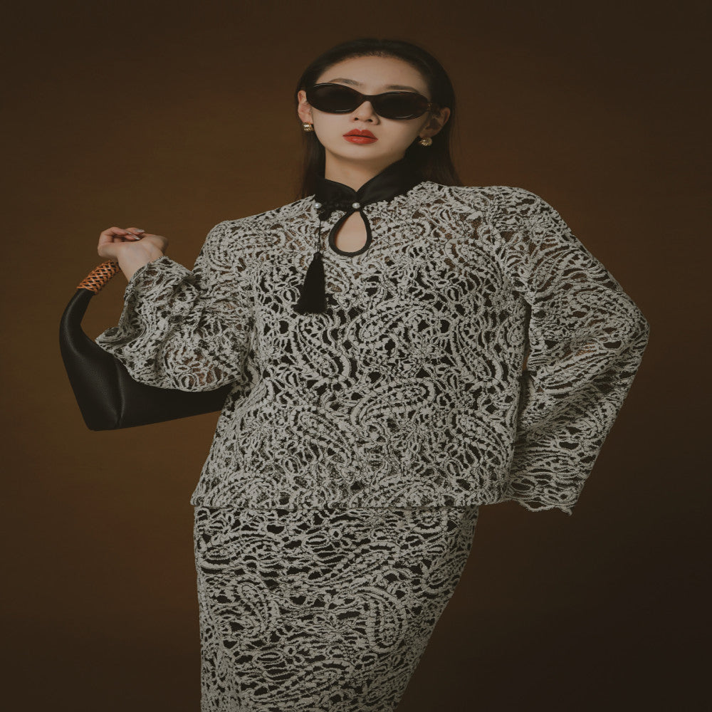 PIAOIN Belize Lace Top Women s New Chinese Cheongsam Collar Tassel Shirt Wide Sleeve Jacket 2024 image 14