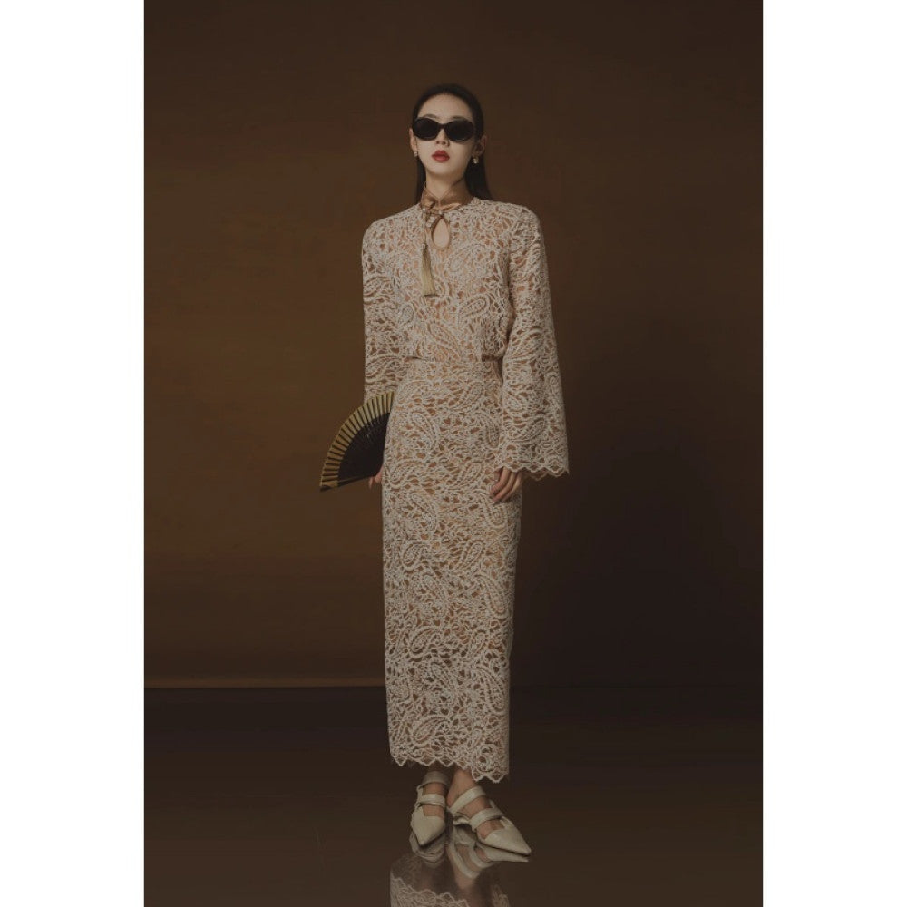 PIAOIN Belize Lace Top Women s New Chinese Cheongsam Collar Tassel Shirt Wide Sleeve Jacket 2024 image 27