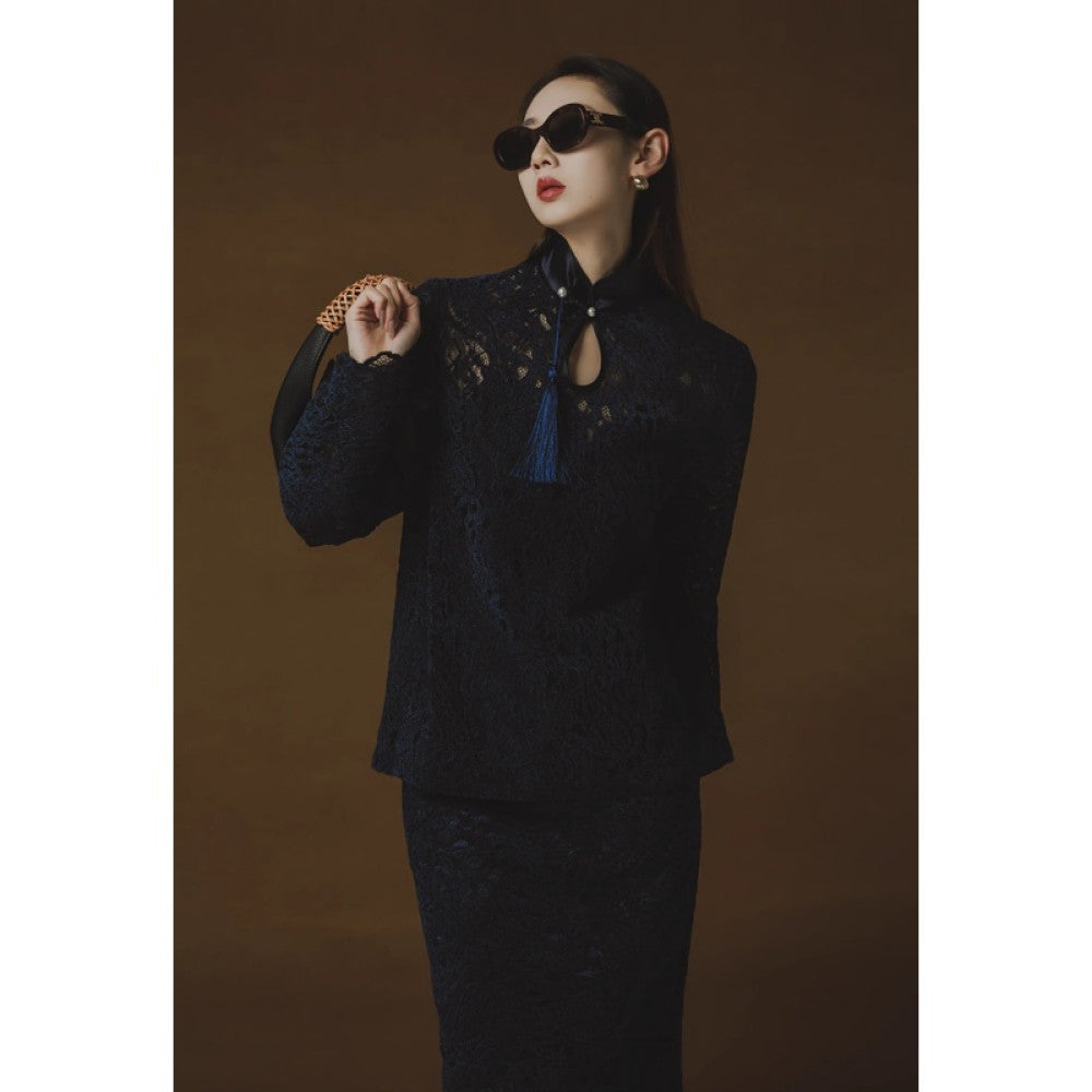 PIAOIN Belize Lace Top Women s New Chinese Cheongsam Collar Tassel Shirt Wide Sleeve Jacket 2024 image 32