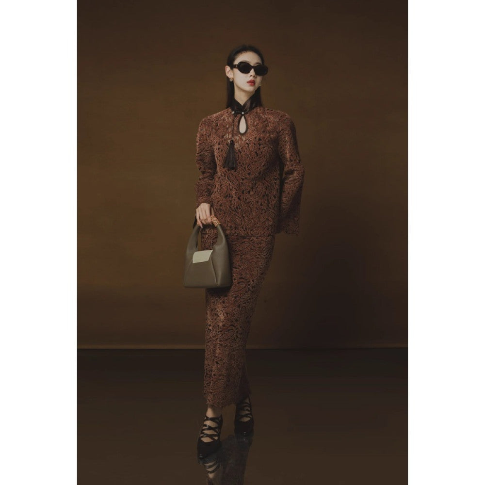 PIAOIN Belize Lace Top Women s New Chinese Cheongsam Collar Tassel Shirt Wide Sleeve Jacket 2024 image 40