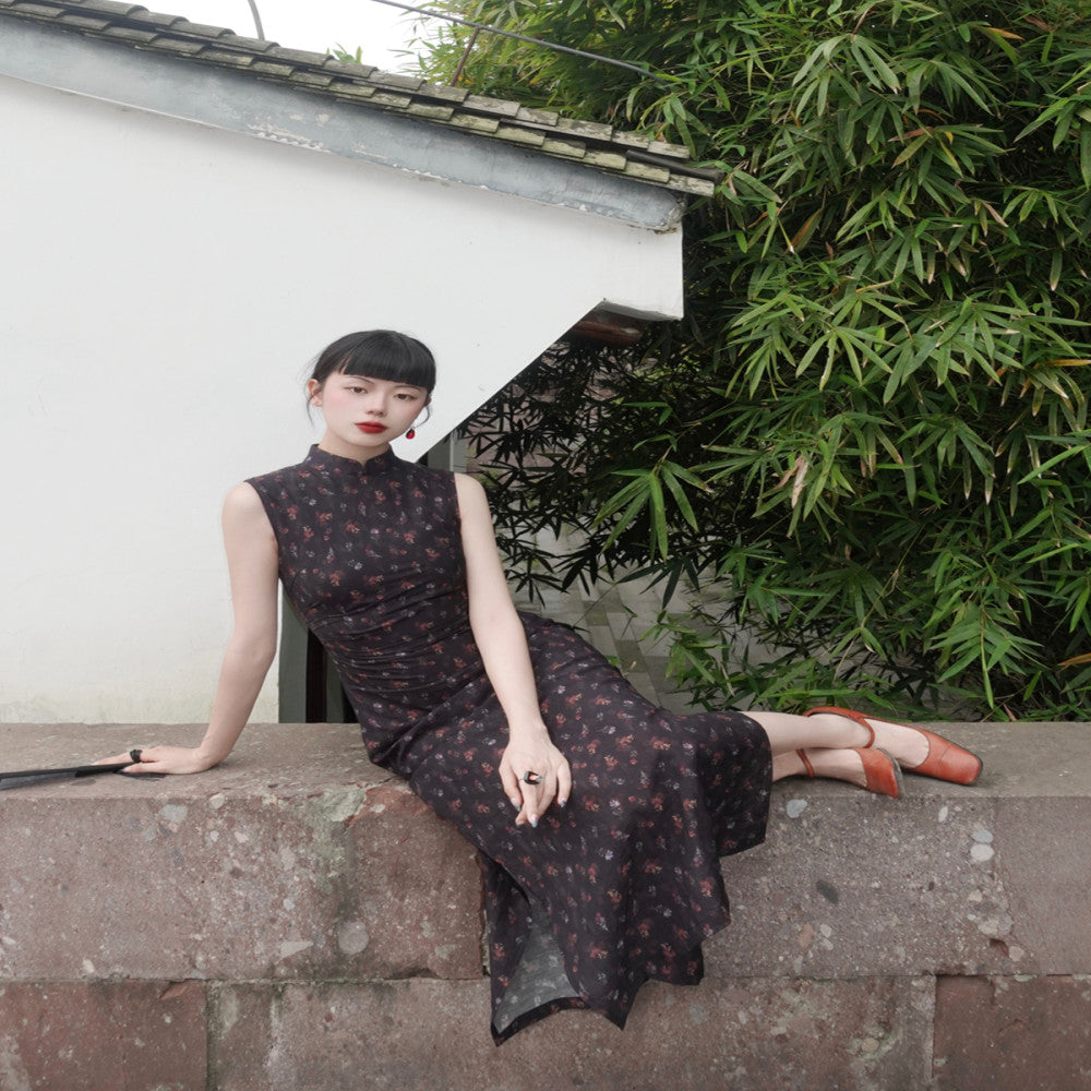 Srose Nanxi retro original design improved black cheongsam skirt new Chinese style dress new image 3