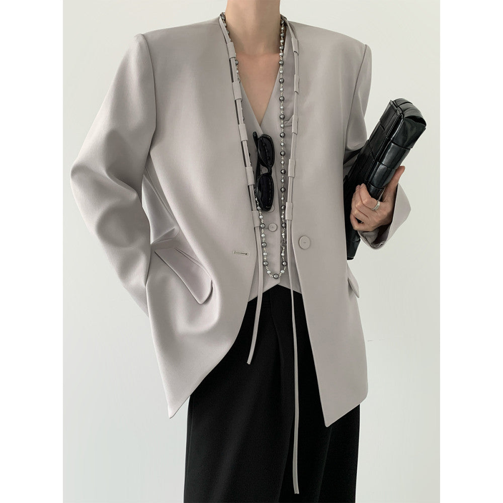 PAPERLLL Xinjian vest suit jacket two piece suit women s spring and autumn collarless design suit top casual suit image 1