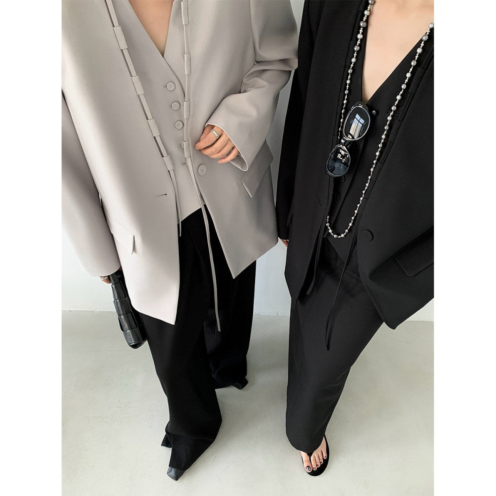 PAPERLLL Xinjian vest suit jacket two piece suit women s spring and autumn collarless design suit top casual suit image 2