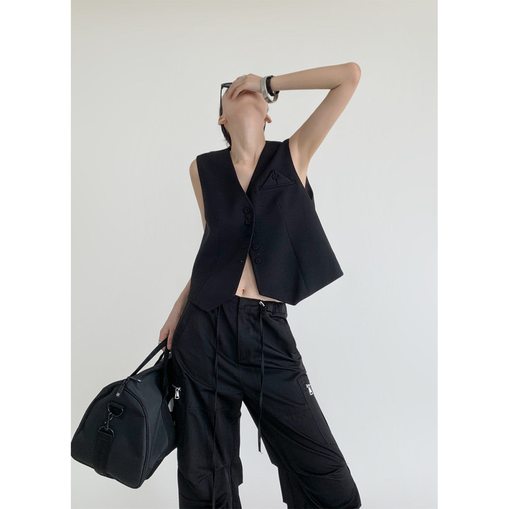 PAPERLLL Xinjian vest suit jacket two piece suit women s spring and autumn collarless design suit top casual suit image 3