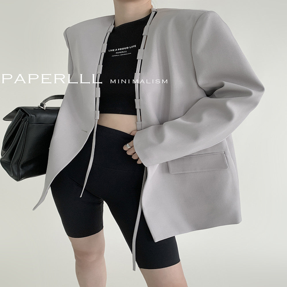 PAPERLLL Xinjian vest suit jacket two piece suit women s spring and autumn collarless design suit top casual suit image 7