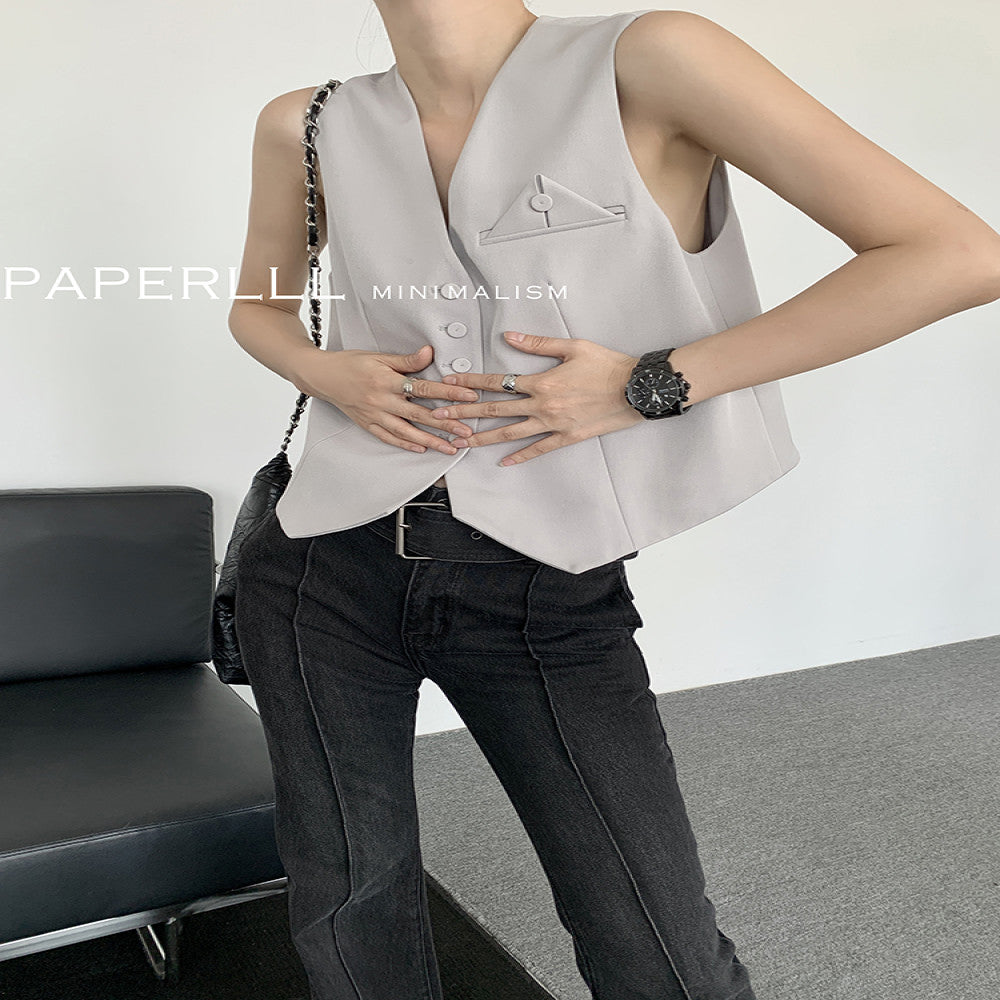 PAPERLLL Xinjian vest suit jacket two piece suit women s spring and autumn collarless design suit top casual suit image 18